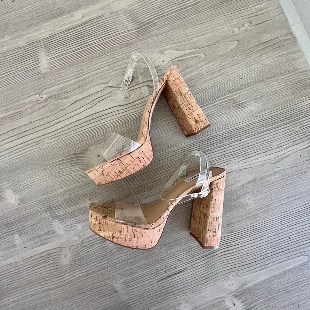 FINAL SALE-Steve Madden- Lessa Platform Sandal- Clear/cork- size 10M